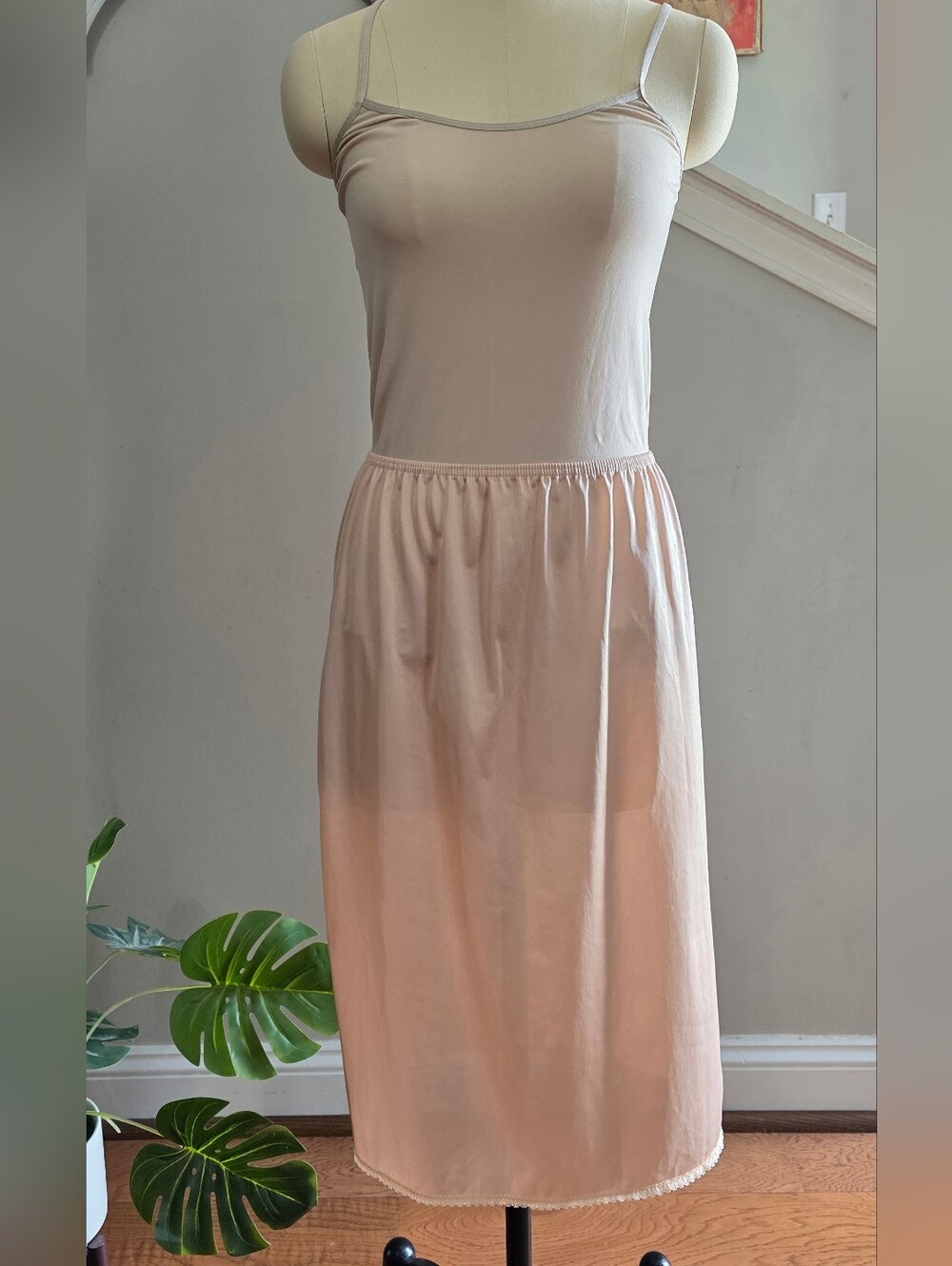 Beige Half Slip Skirt High Side Slit Medium